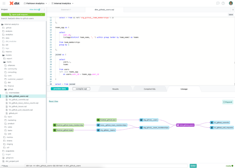 dbt cloud ui