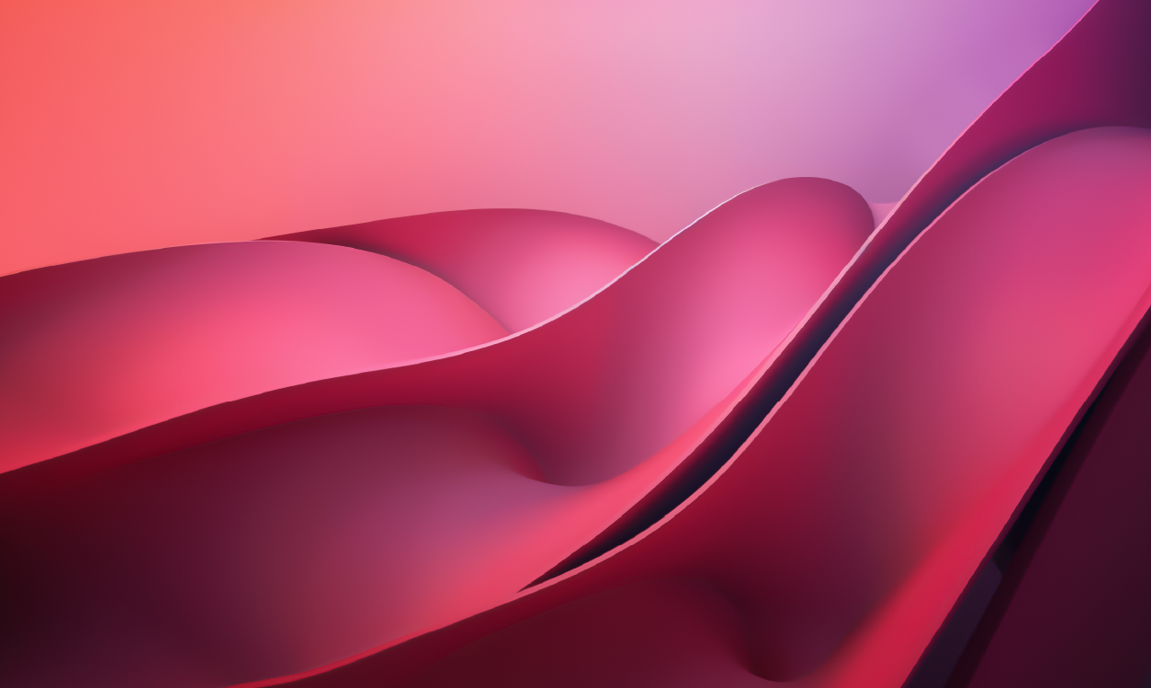 Formas onduladas abstratas em tons de rosa e púrpura, com textura fluida e iluminação suave, evocando a estética digital e a inovação tecnológica ligada à inteligência artificial.