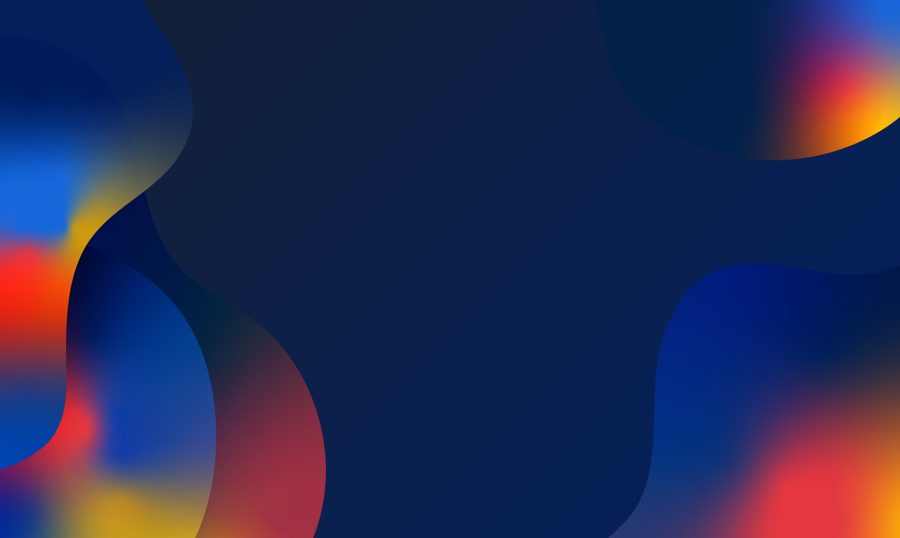 Fundo gráfico abstrato com formas orgânicas e cores intensas (azul, vermelho, amarelo).