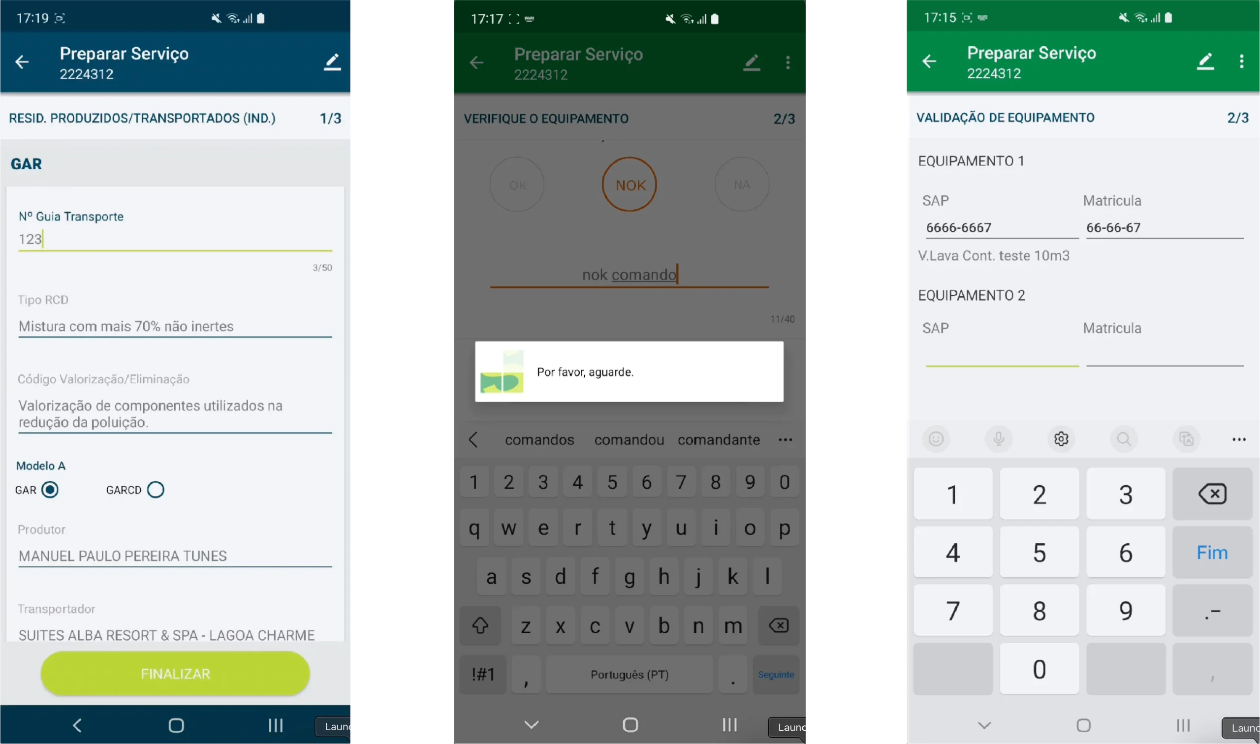 Screenshots of the SUMA application with forms and validation fields.